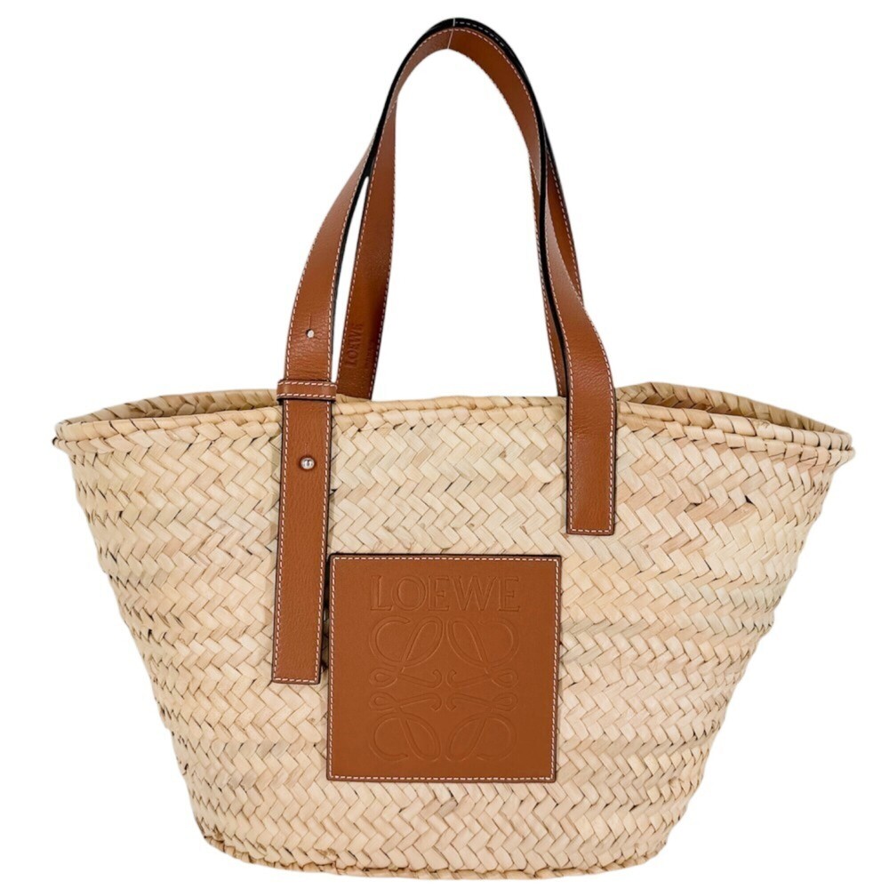 Loewe handbag for women, Anagram basket bag, medium size, straw shoulder palm...